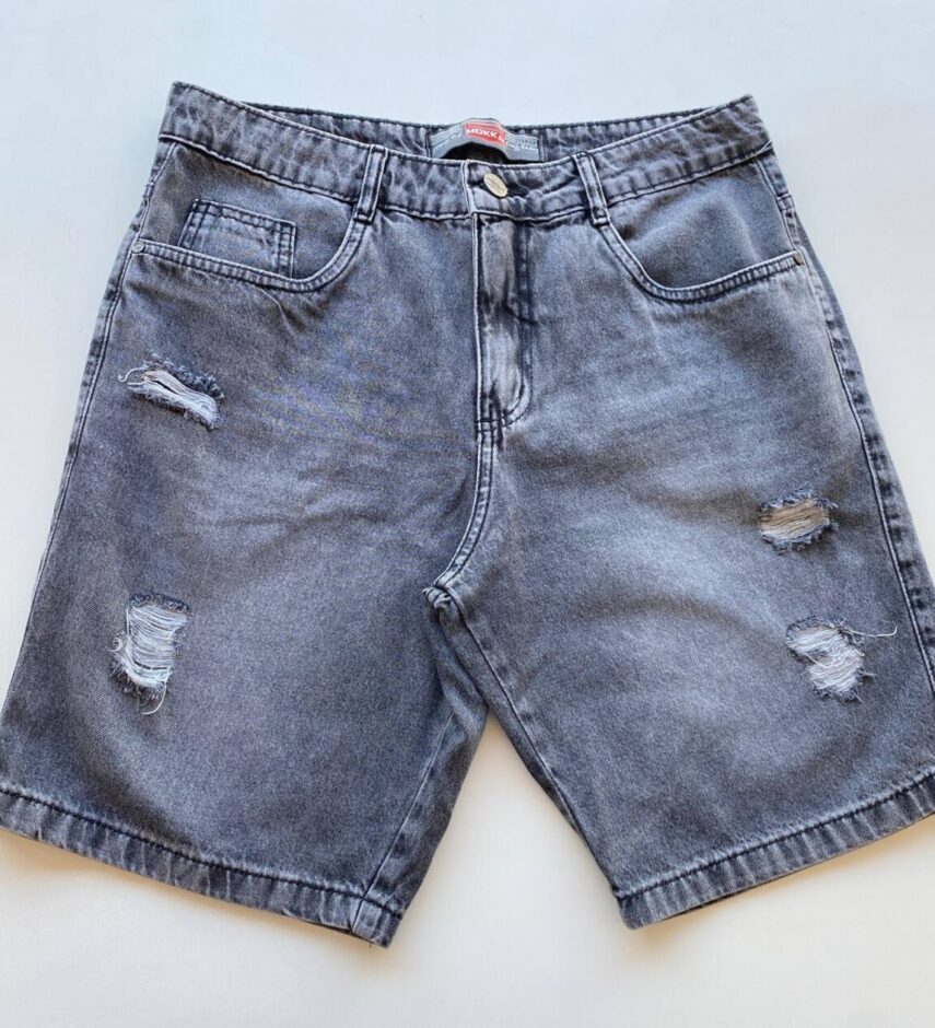 Bermuda Masculina Jeans Detalhe Destroyed Preto Estonado - Fernanda Ramos Store