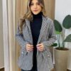 Blazer Manga Longa Feminino Plus com Detalhes Preto e Branco - Fernanda Ramos Store