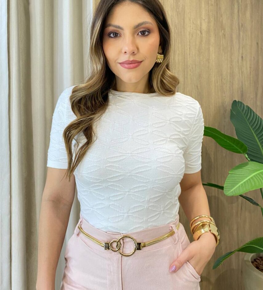Blusa Feminina Annie Tricot Modal Tecido Trabalhado Branca - Fernanda Ramos Store