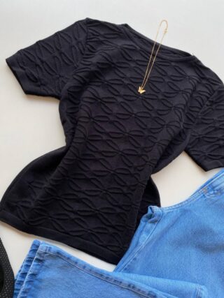 Blusa Feminina Annie Tricot Modal Tecido Trabalhado Preto - Fernanda Ramos Store