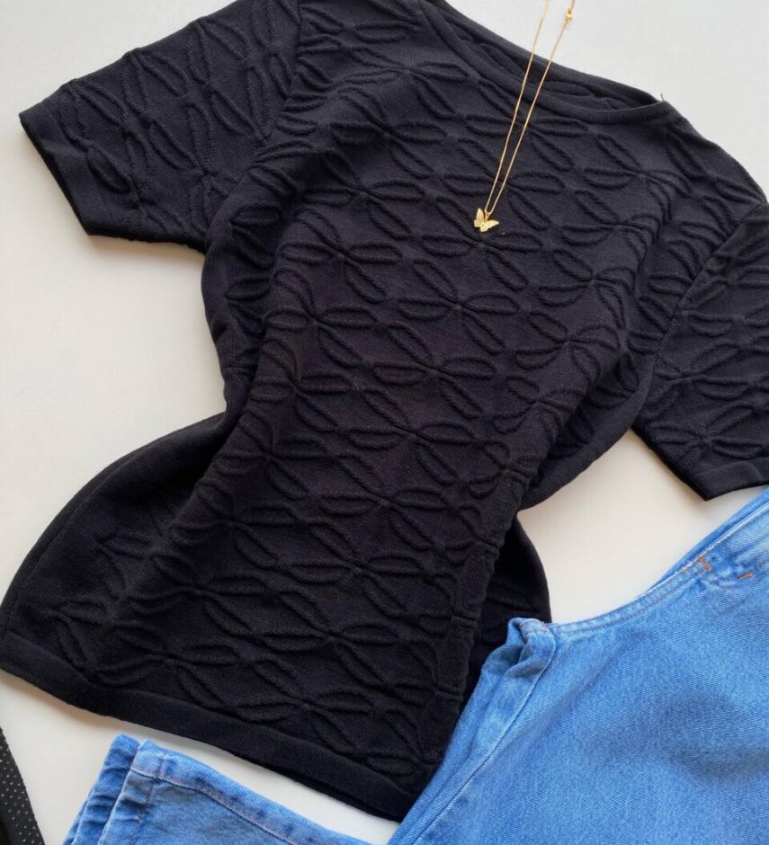 Blusa Feminina Annie Tricot Modal Tecido Trabalhado Preto - Fernanda Ramos Store