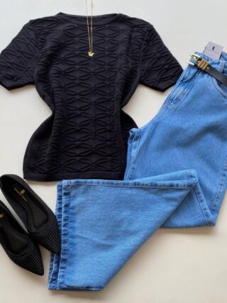 Blusa Feminina Annie Tricot Modal Tecido Trabalhado Preto - Fernanda Ramos Store