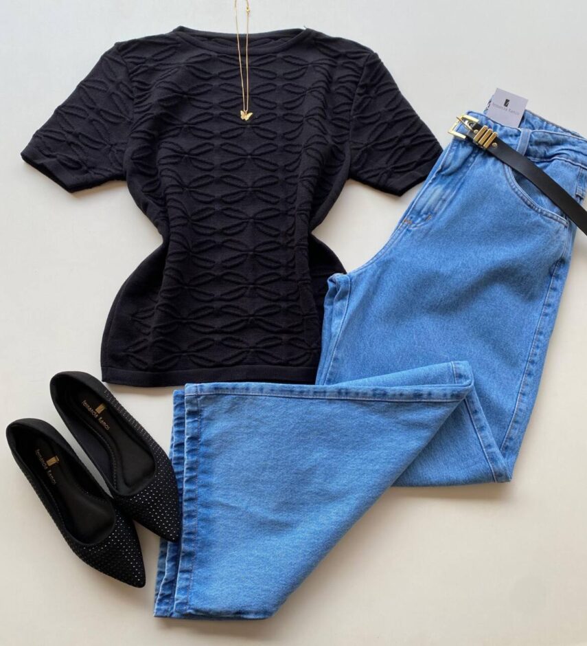 Blusa Feminina Annie Tricot Modal Tecido Trabalhado Preto - Fernanda Ramos Store