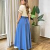 Blusa Feminina Antonella Manga Curta Bordado na Manga Nude - Fernanda Ramos Store