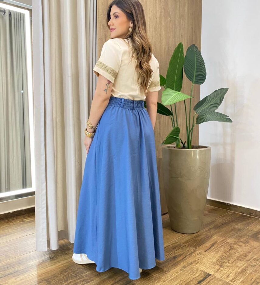 Blusa Feminina Antonella Manga Curta Bordado na Manga Nude - Fernanda Ramos Store