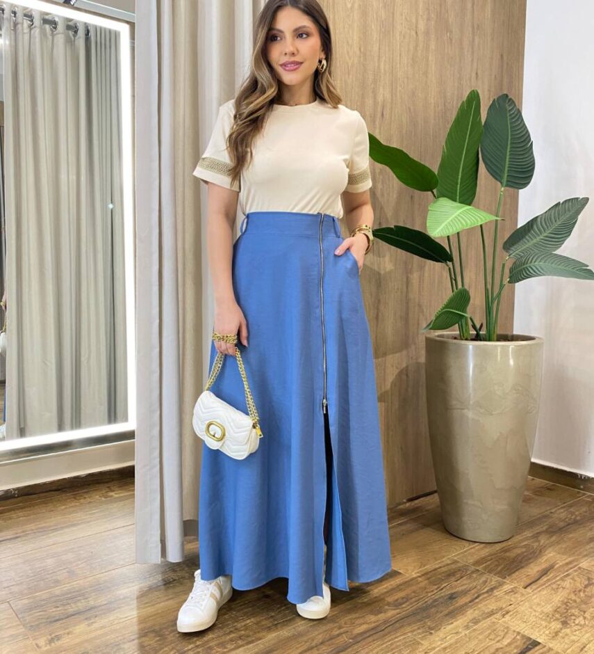 Blusa Feminina Antonella Manga Curta Bordado na Manga Nude - Fernanda Ramos Store