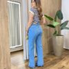 Blusa Feminina Fafá Manga Curta Gola Dobrável Listrada Azul - Fernanda Ramos Store