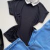 Blusa Feminina Fafá Manga Curta Gola Dobrável Preta - Fernanda Ramos Store