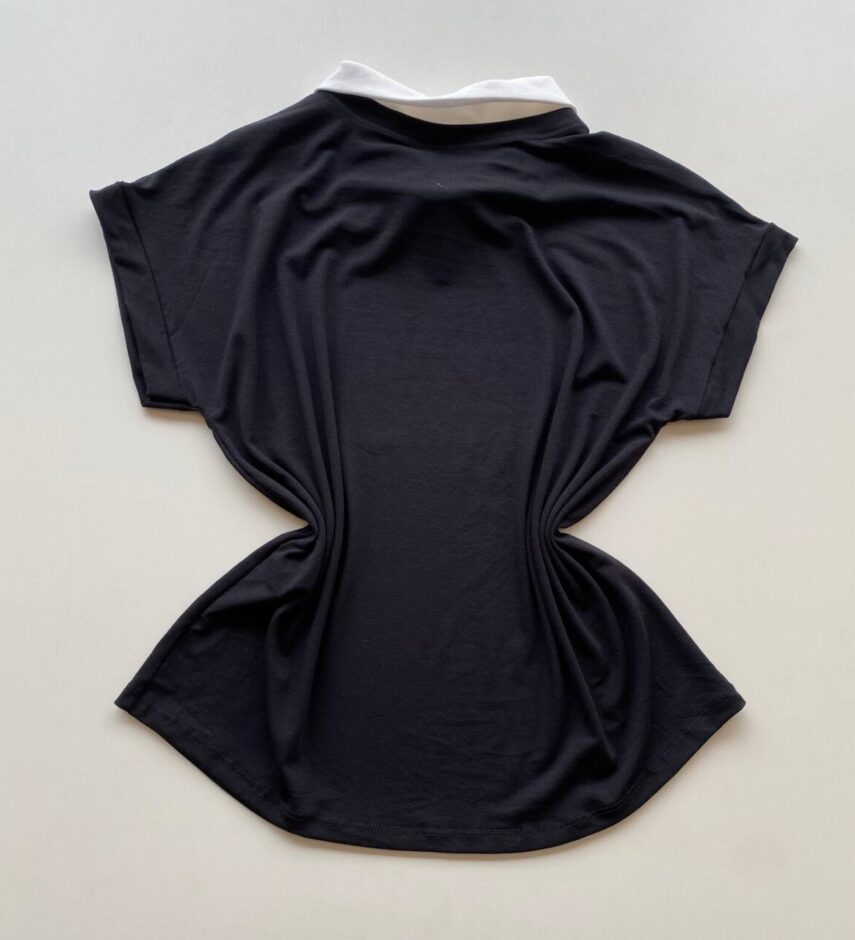 Blusa Feminina Fafá Manga Curta Gola Dobrável Preta - Fernanda Ramos Store