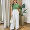 Blusa Feminina Fafá Manga Curta Gola Dobrável Verde Musgo - Fernanda Ramos Store