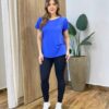 Blusa Feminina Fitness Manga Curta sem Bojo Azul Royal - Fernanda Ramos Store