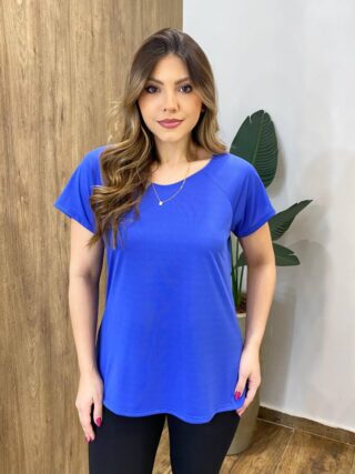 Blusa Feminina Fitness Manga Curta sem Bojo Azul Royal - Fernanda Ramos Store