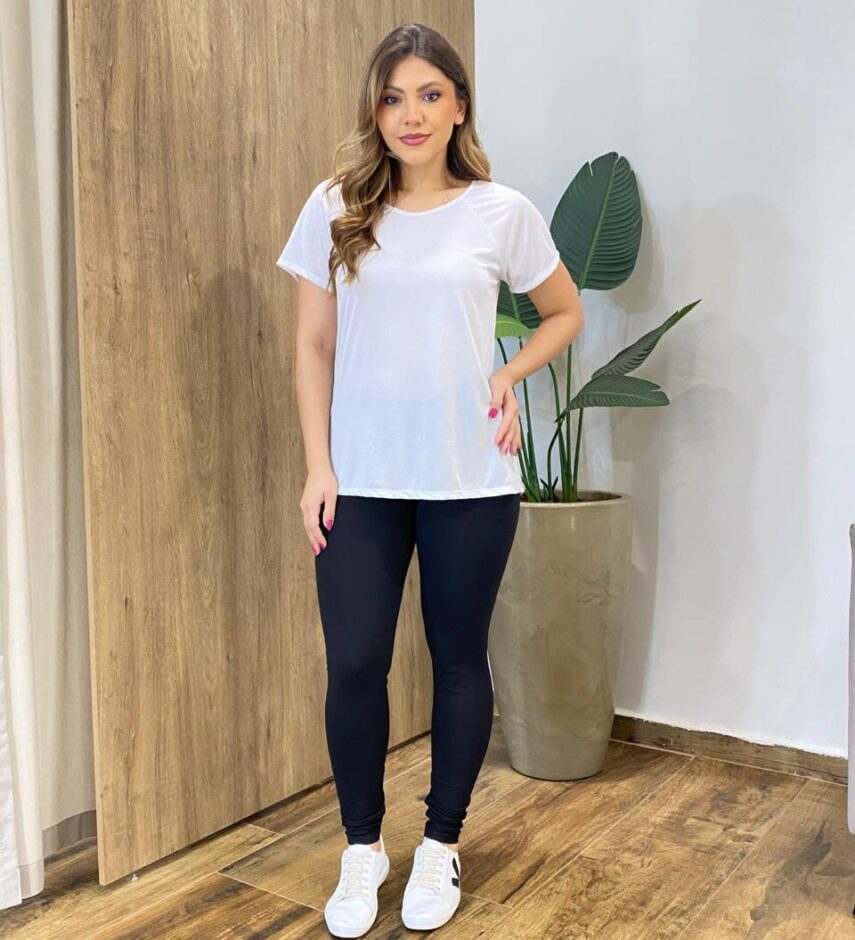 Blusa Feminina Fitness Manga Curta sem Bojo Branca - Fernanda Ramos Store