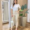 Blusa Feminina Floflo Manga Curta Bordado na Manga Off White - Fernanda Ramos Store