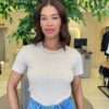 Blusa Feminina Gilbert Manga Curta com Aplicações Flor Nude - Fernanda Ramos Store