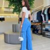 Blusa Feminina Gilbert Manga Curta com Aplicações Flor Nude - Fernanda Ramos Store