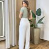 Blusa Feminina Gilbert Manga Curta com Aplicações Flor Verde Oliva - Fernanda Ramos Store