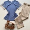 Blusa Feminina Manga Curta Hellen com Bordado Azul - Fernanda Ramos Store