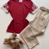 Blusa Feminina Manga Curta Hellen com Bordado Vinho - Fernanda Ramos Store