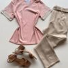 Blusa Feminina Manga Curta Hellen com Bordado Rosê - Fernanda Ramos Store