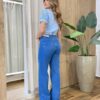 Blusa Feminina Manga Curta Leia com Detalhes em Bordado Azul - Fernanda Ramos Store