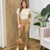 Blusa Feminina Manga Curta Leia com Detalhes em Bordado Nude - Fernanda Ramos Store