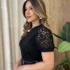 Blusa Feminina Manga Curta Leia com Detalhes em Bordado Preta - Fernanda Ramos Store
