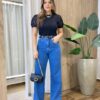 Blusa Feminina Manga Curta Leia com Detalhes em Bordado Preta - Fernanda Ramos Store