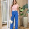 Blusa Feminina Manga Curta Leia com Detalhes em Bordado Rosê - Fernanda Ramos Store