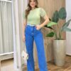 Blusa Feminina Manga Curta Leia com Detalhes em Bordado Verde - Fernanda Ramos Store