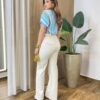 Blusa Feminina Tricot Modal Manga Curta com Detalhes Azul Claro - Fernanda Ramos Store