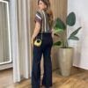 Blusa Feminina Tricot Modal Manga Curta com Detalhes Cinza - Fernanda Ramos Store