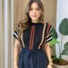 Blusa Feminina Tricot Modal Manga Curta com Detalhes Preto - Fernanda Ramos Store