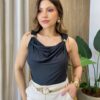 Blusa Regata Feminina Audrey Detalhe em Broche Dourado Preto - Fernanda Ramos Store