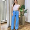 Blusa Tee Muscle Feminina Listrada Off White com Rosa Claro - Fernanda Ramos Store