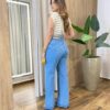 Blusa Tee Muscle Feminina Listrada Off White com Verde - Fernanda Ramos Store