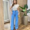 Blusa Tee Muscle Feminina Listrada Off White com Verde - Fernanda Ramos Store