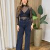 Body Feminino Linda Manga Longa Tule Preto - Fernanda Ramos Store