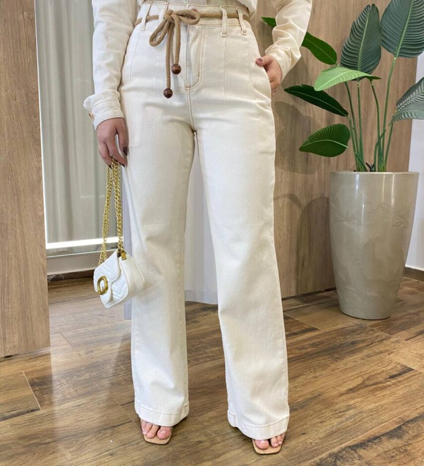 Calça Feminina Jeans Morgana Wide Leg com Amarração Cru 29501 - Fernanda Ramos Store