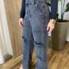 Calça Feminina Jeans Wide Leg Cargo Preto Estonado - Fernanda Ramos Store