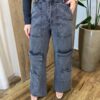 Calça Feminina Jeans Wide Leg Cargo Preto Estonado - Fernanda Ramos Store