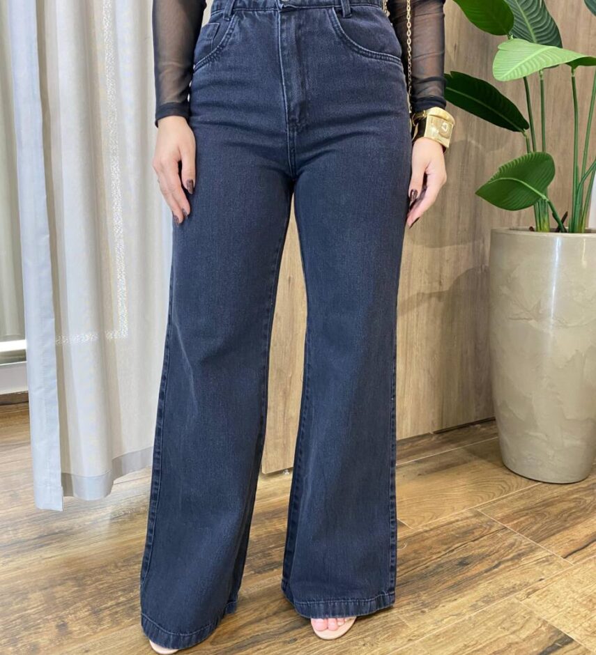 Calça Feminina Jeans Wide Leg Preta 2163 - Fernanda Ramos Store