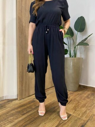 Calça Feminina Jogger com Amarração e Lastex Preta - Fernanda Ramos Store