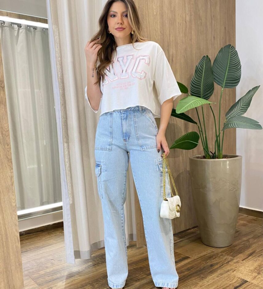 Calça Feminina Lica Jeans Wide Leg Cargo 11277C - Fernanda Ramos Store