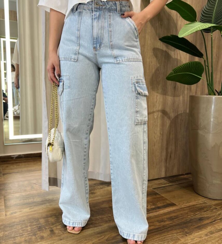 Calça Feminina Lica Jeans Wide Leg Cargo 11277C - Fernanda Ramos Store