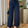 Calça Feminina Margareth Clochard Pantalona com Zíper e Amarração Preta - Fernanda Ramos Store