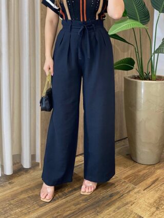 Calça Feminina Margareth Clochard Pantalona com Zíper e Amarração Preta - Fernanda Ramos Store