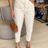 Calça Feminina Mom Sarja com Cinto Areia 016420 - Fernanda Ramos Store