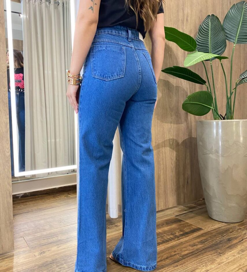 Calça Feminina Wide Leg Jeans Escuro com Bolsos 1260 - Fernanda Ramos Store