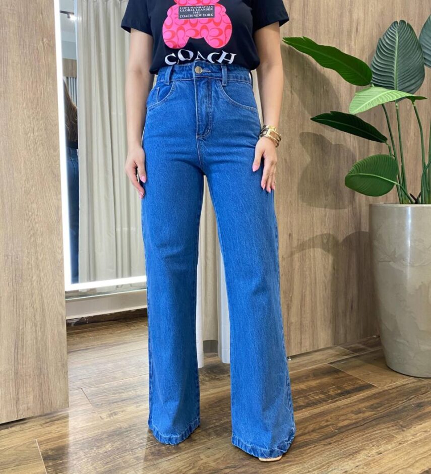 Calça Feminina Wide Leg Jeans Escuro com Bolsos 1260 - Fernanda Ramos Store